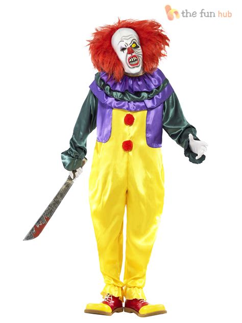 mens killer clown jester costume mask halloween circus evil horror