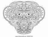 Coloring Illustration Raster Monkey Adults Book Zentangle Stress Anti Lines Lace Pattern Adult Style sketch template
