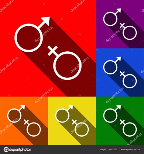 sex symbol sign vector set of icons with flat shadows at red orange yellow green blue and