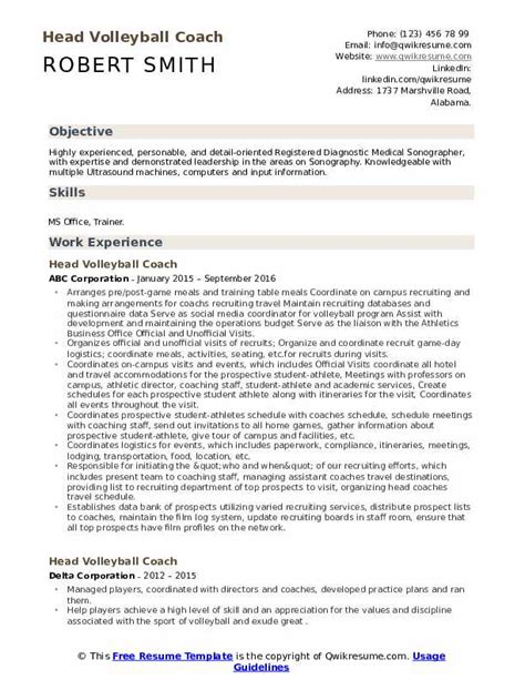 head volleyball coach resume samples qwikresume