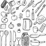 Utensils Cooking Drawing Kitchen Vector Drawn Hand Equipment Getdrawings Foods sketch template