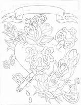 Heart Key Offthemaptattoo Coloring Pages sketch template