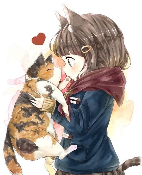 Nekomimi Anime Girl With Holding A Neko Anime Love ️ ️ ️