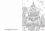 Coloring Christmas Card House Pages Greeting Printable Drawing sketch template