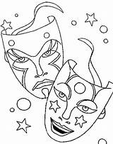 Mardi Gras Colorir Tragedy Mascara Mascaras Fasching Greek Masken Desenhos sketch template