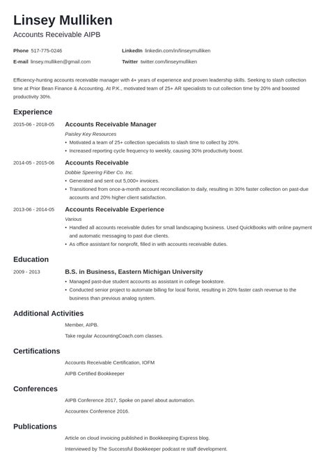 accounts receivable resume samples  ar examples