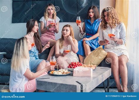 Beautiful Women Friends Having Fun At Bachelorette Party Stock Image