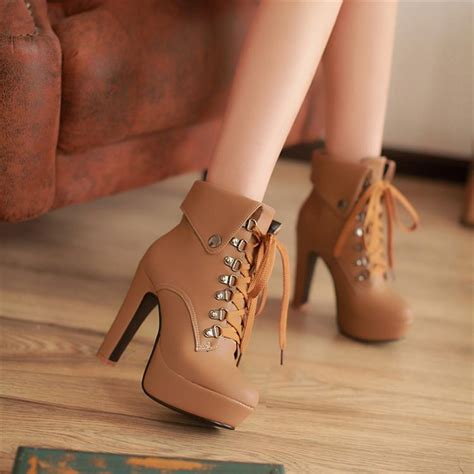 Brown High Heel Lace Up Martens Ankle Boots On Luulla