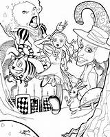 Alice Wonderland Coloring Pages Trippy Adults Tea Party Poster Characters Mad Getcolorings Color Size Creative Rabbit Adventures Hatter Printable Getdrawings sketch template