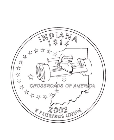 usa printables indiana state quarter  states coloring pages