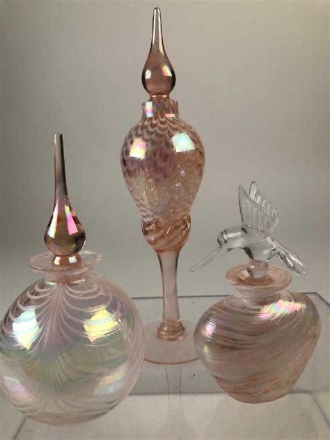 lot of 3 beautiful blush glass perfume bottles