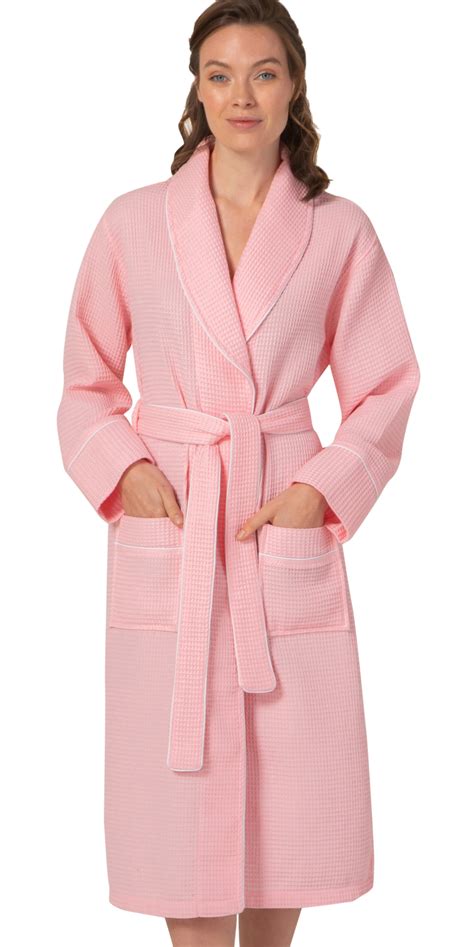 womens luxury waffle shawl collar robe  piping lightweight long