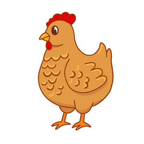lindo retrato de gallina de granja de dibujos animados sobre fondo