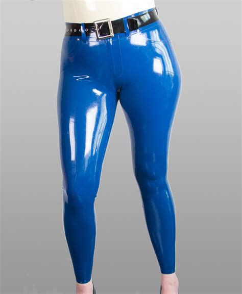 women sexy blue latex tights jeans for women fetish rubber