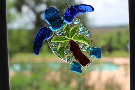 handmade fused glass turtle suncatcher  images fused glass