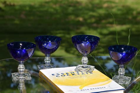 Vintage Cobalt Blue Cocktail ~ Martini Glasses Set Of 4 Seneca