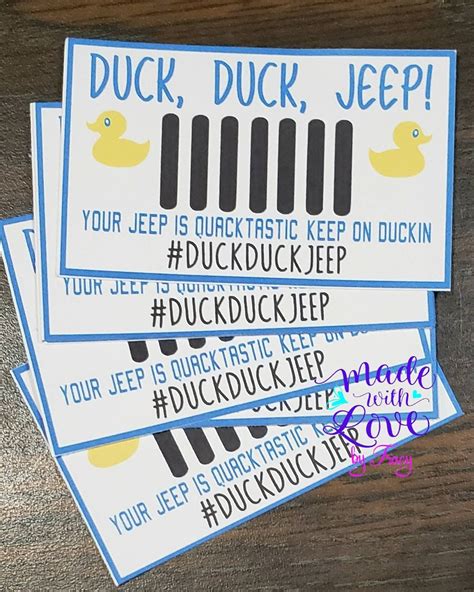 duckduck jeep cards printable  attach   rubber duck etsy