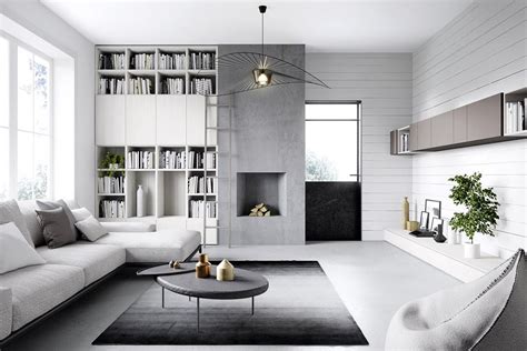 cinquanta parete soggiorno libreria moderno design living studio tv arredamento interni mobili