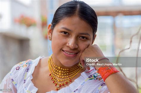 Closeup Of Beautiful Indigenous Woman With Traditional Dress Of Her