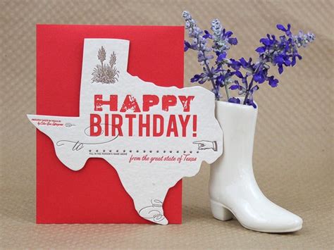 texas birthday greeting card letterpress etsy