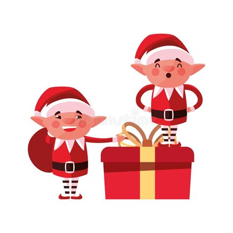 christmas elves and t boxes stock vector illustration of elves