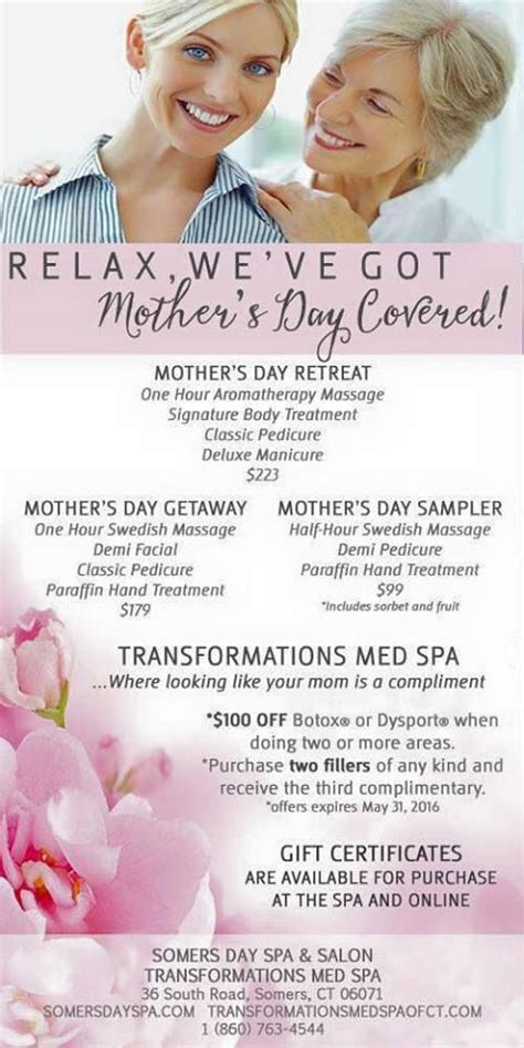 mothers day  somers day spa mothers day offers mothers day spa
