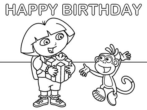 dora happy birthday coloring page coloring pages