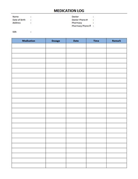 printable medication log sheet  printable form templates  letter