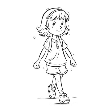 girl walking vector coloring page isolated  white  black