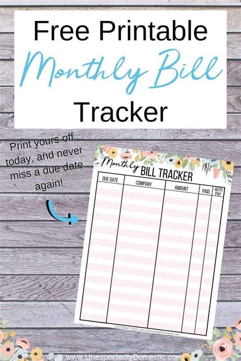printable monthly bill tracker   track  whats due