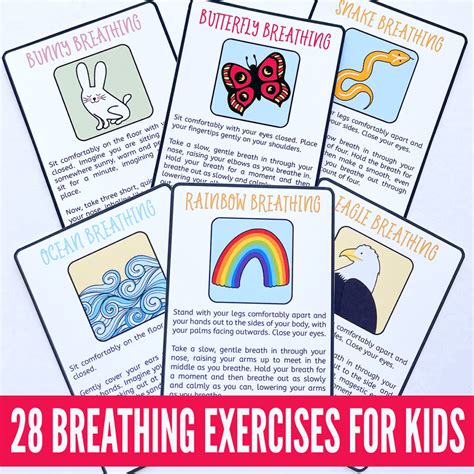 mindful breathing exercises  kids printable cards