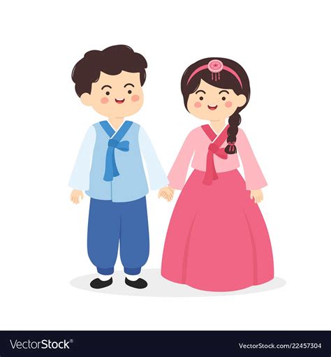 Cute Korea Hanbok Couple Cartoon Royalty Free Vector Image