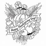 Thanksgiving Coloring Happy Adult Color Drawing Pages Fruits Print Cartoon Feathers sketch template