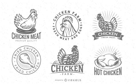 chicken logo badge set vector