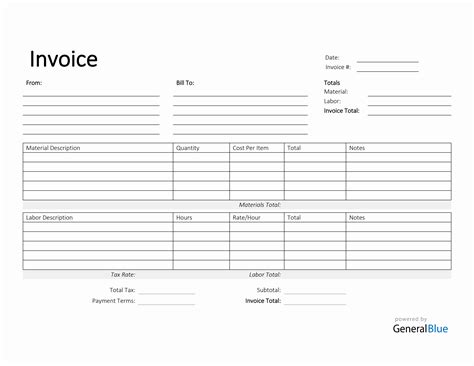 printable time  materials invoice   simple