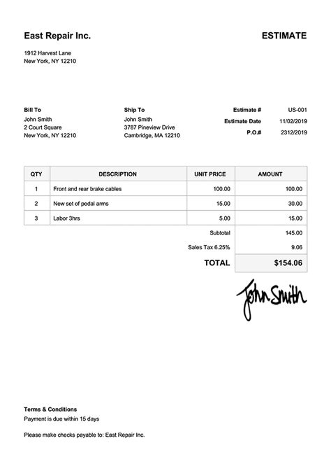 estimate templates  styles print