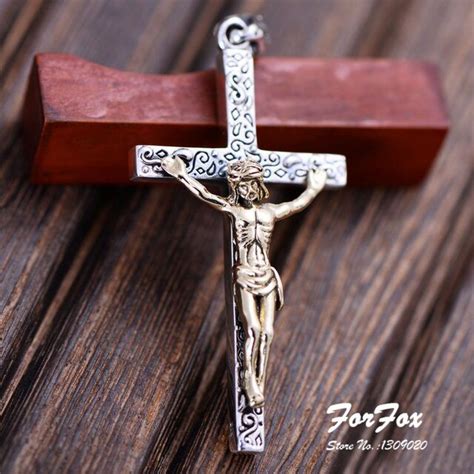 religious two tone 925 sterling silver jesus christ cross pendant for