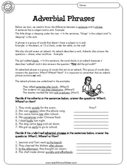 adjective phrase worksheet  answers  kidsworksheetfun