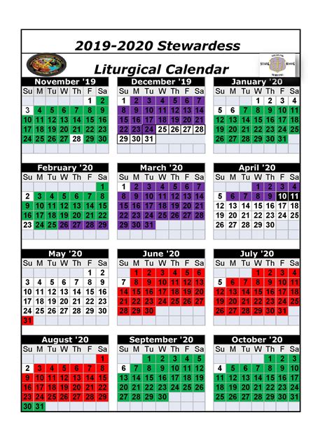 printable ame liturgical color calendar