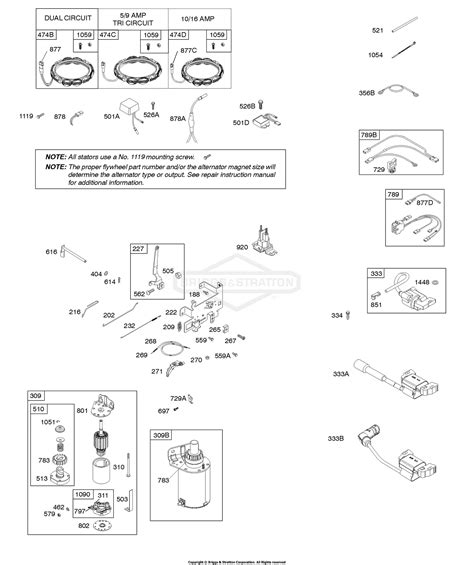 briggs  stratton    parts diagram  alternator controls electric starter