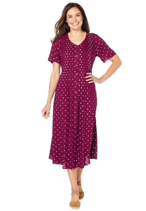 Woman Within Womens Plus Size Short Sleeve Button Front Dress 34 W