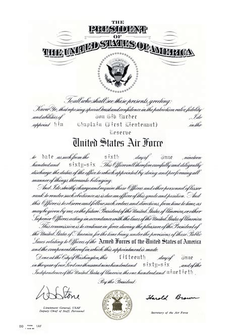 dd form af officer commissioning certificate united states air force