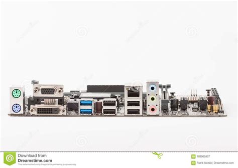 Ports Of New Modern Computer Motherboard Isolated On White Background