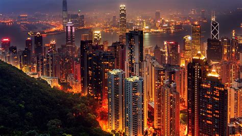 Full Hd Wallpaper Hong Kong Aerial View Megapolis Night