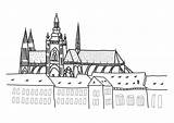 Prague Teckning Bridge Slott Historiska Complex Illustrationer sketch template