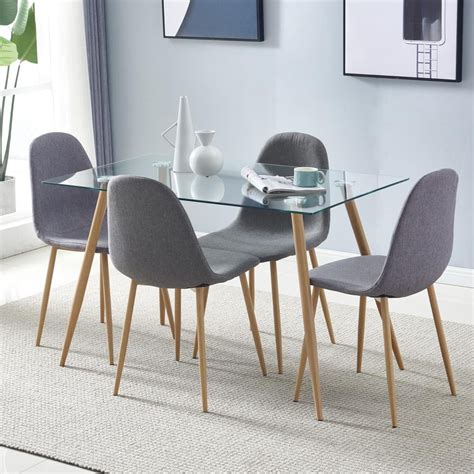 zimtown dining table set  chairs rectangle glass table set modern tempered glass top table