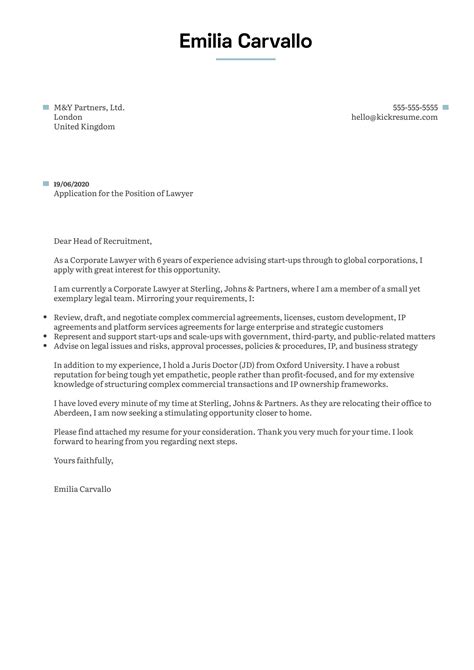 lawyer cover letter sample kickresume