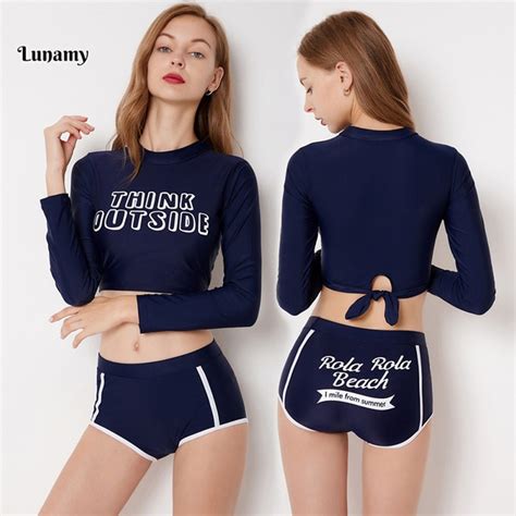 Lunamy S 2xl Sexy High Waist Swimwear Long Sleeve Swimsuit Women Two