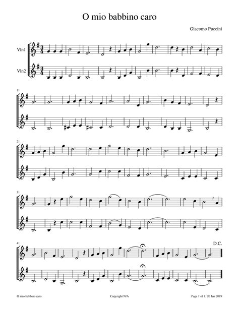 o mio babbino caro sheet music for violin download free in
