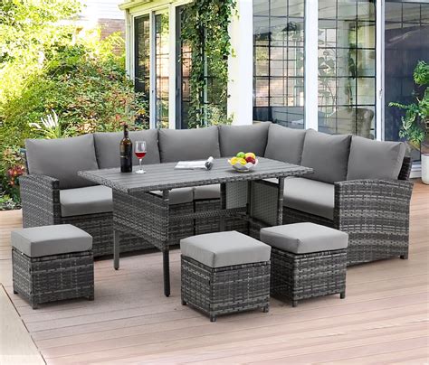 buy aecojoy outdoor furniture set  piece rattan wicker sectional sofa couch patio dining